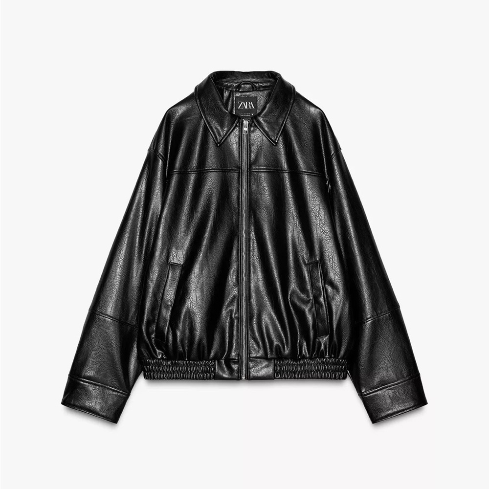 Zara Black Leather Jacket for Women - Picture 2 of 9